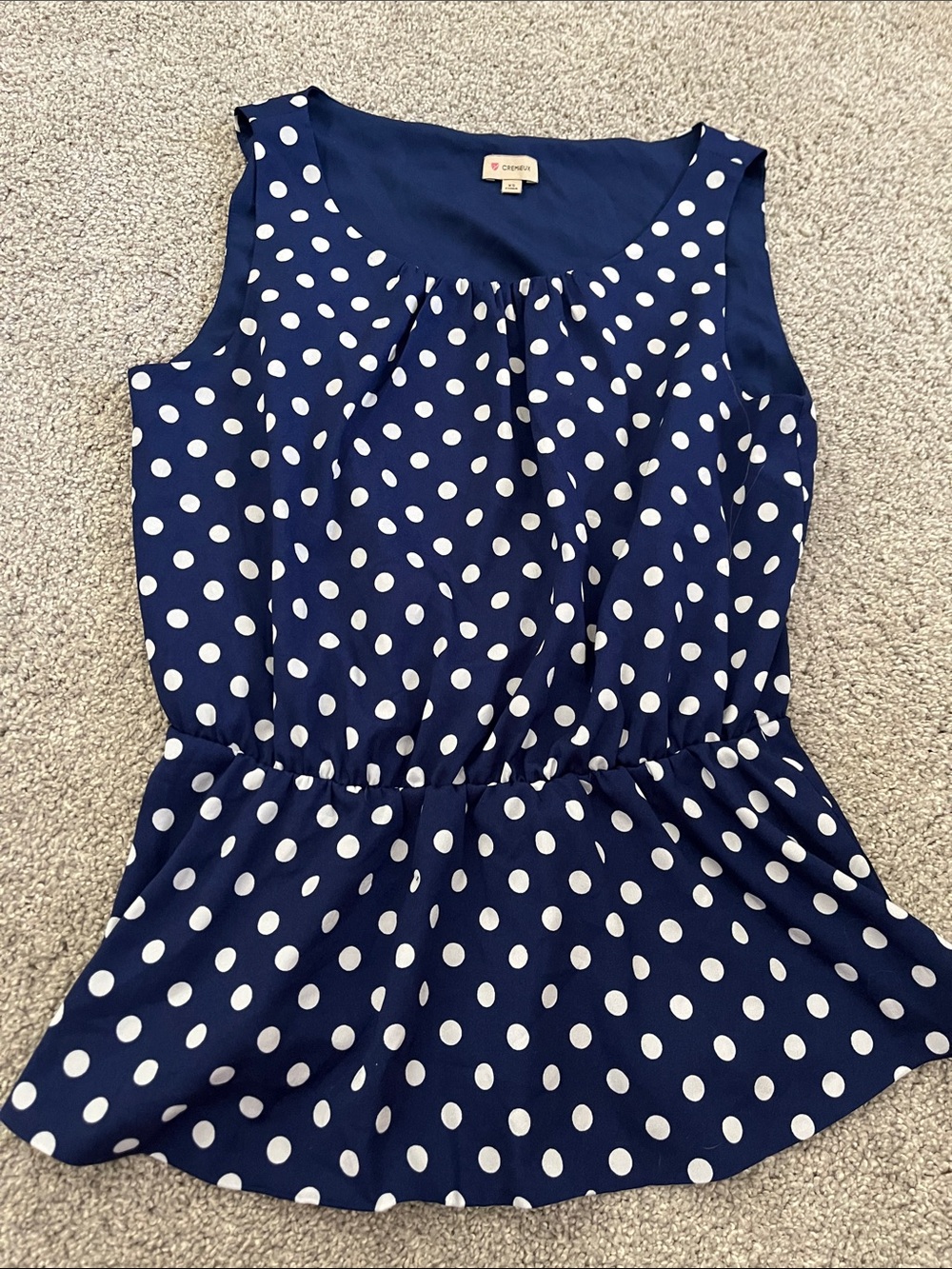 Daniel Cremieux Navy Blue & White Polka Dot Sleeveless Tank XS